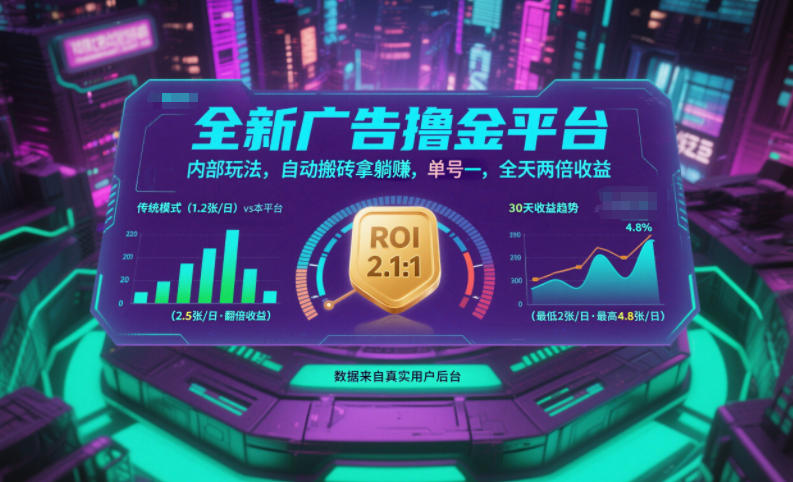 全新广告撸金平台,内部玩法,自动搬砖拿躺賺,单号一天保底2张+,全天两倍收益【揭秘】-Scorpio丨网创