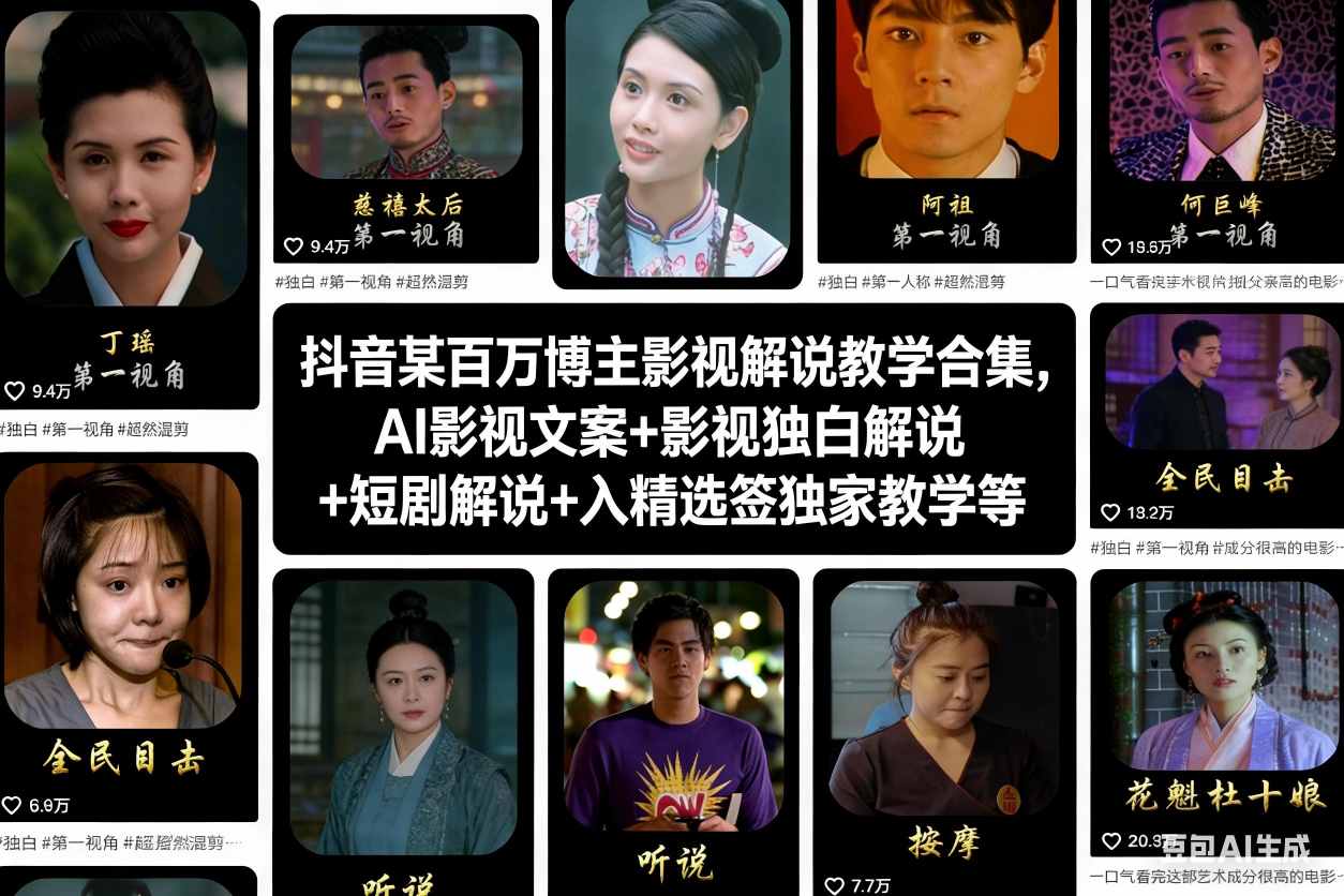 抖音某百万博主影视解说教学合集，AI影视文案+影视独白解说+短剧解说+入精选签独家教学等-Scorpio丨网创