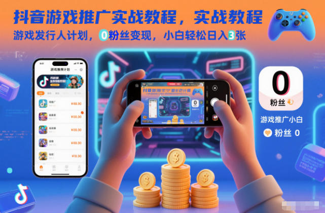 抖音游戏推广实战教程,游戏发行人计划,0粉丝变现,小白轻松日入3张-Scorpio丨网创