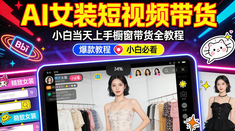 AI女装短视频橱窗带货：小白零门槛当天上手，高佣金爆款轻松賺！-Scorpio丨网创