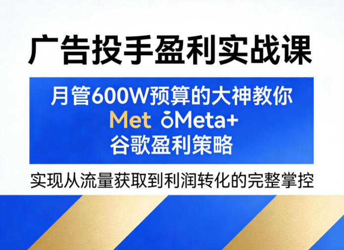 广告投手盈利实战课，月管600W预算的大神教你Meta+谷歌盈利策略，实现从流量获取到利润转化的完整掌控-Scorpio丨网创