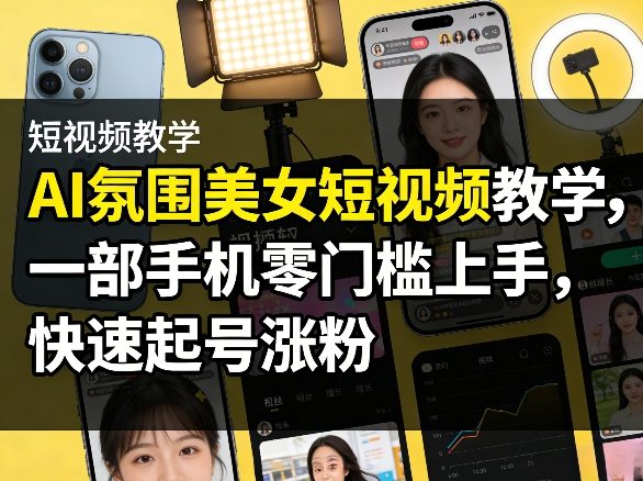 AI氛围美女短视频教学，一部手机零门槛上手，快速起号涨粉-Scorpio丨网创