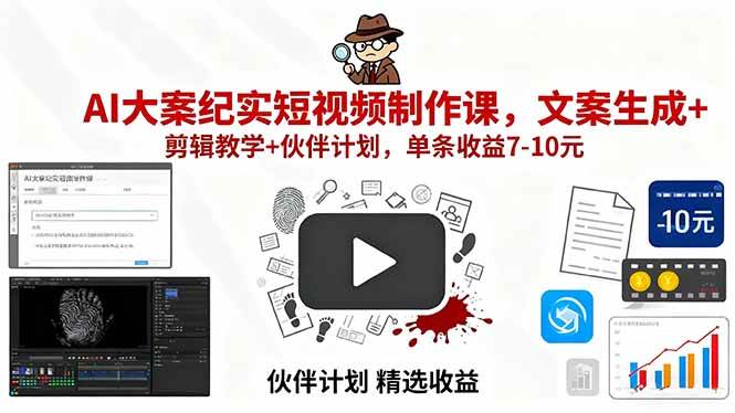图片[1]-（15992期）AI大案纪实短视频制作课，文案生成+剪辑教学+伙伴计划，单条收益7-10元-Scorpio丨网创