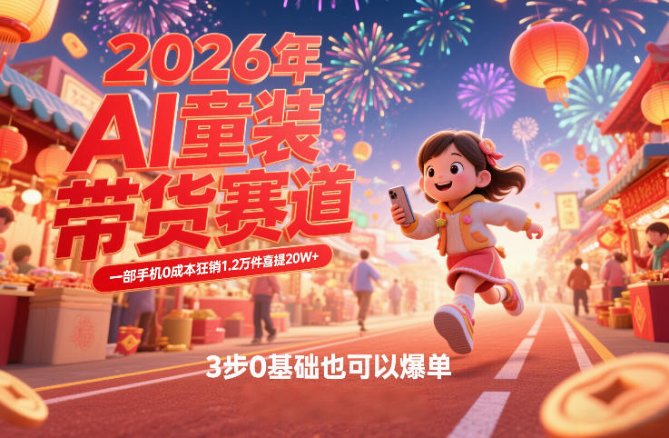 AI童装新春带货赛道，一部手机0成本狂销1.2万件喜提20W+，3步0基础也可以爆单-Scorpio丨网创