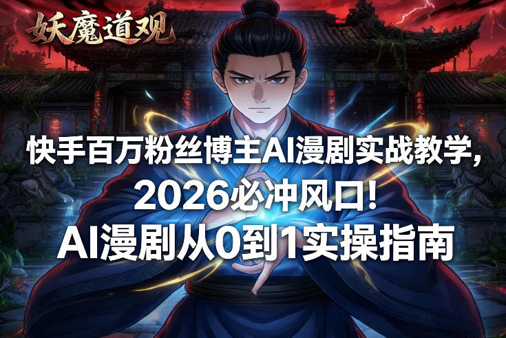 快手百万粉丝博主AI漫剧实战教学，2026必冲风口！AI漫剧从0到1实操指南-Scorpio丨网创