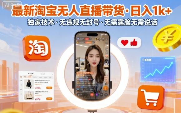 最新淘宝无人直播带货,日入1k+,独家技术,无违规无封号,无需露脸无需说话【揭秘】-Scorpio丨网创