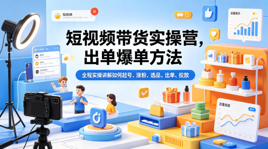 短视频带货实操营，出单爆单方法，全程实操讲解如何起号、涨粉、选品、出单、投放-Scorpio丨网创