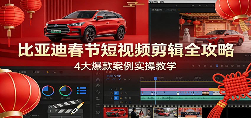 比亚迪春节短视频剪辑全攻略，4大爆款案例实操教学-Scorpio丨网创