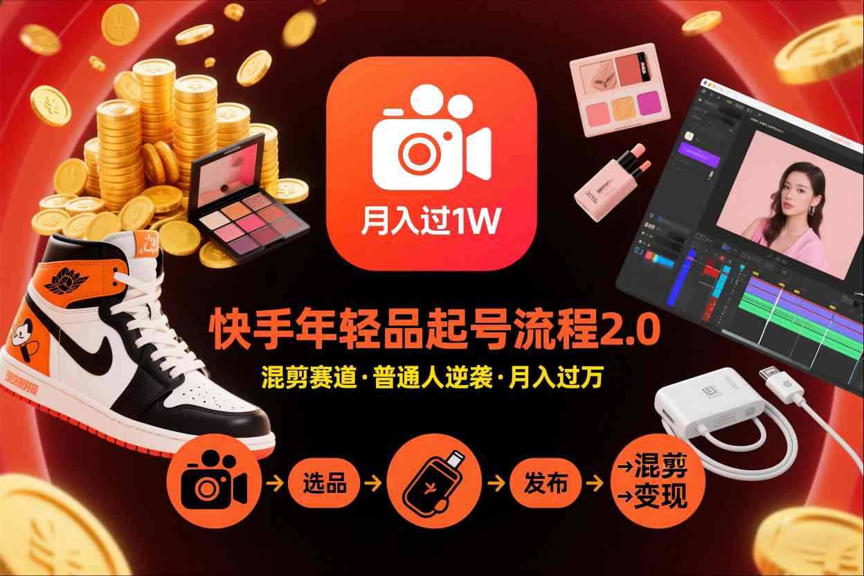 快手短视频带货年轻品起号流程2.0，快手年轻品混剪赛道，普通人也能月入过1W-Scorpio丨网创