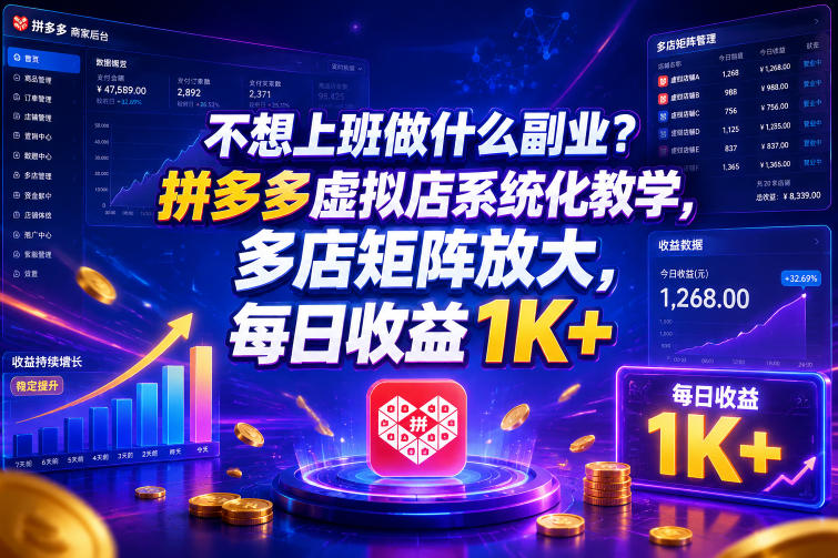 不想上班做什么副业?拼多多虚拟店系统化教学,多店矩阵放大,每日收益1K+【揭秘】-Scorpio丨网创