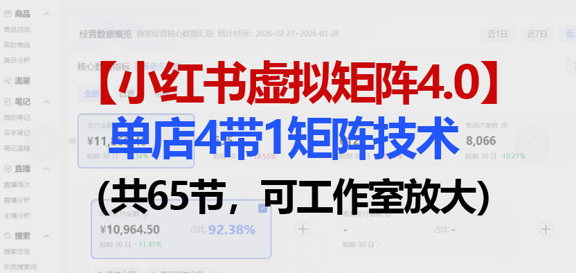小红书虚拟矩阵4.0技术：单店4带1矩阵（共65节，可工作室放大）-Scorpio丨网创