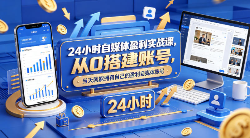 24小时自媒体盈利实战课，从0搭建账号，当天就能拥有自己的盈利自媒体账号-Scorpio丨网创