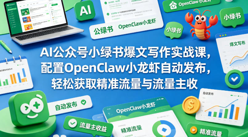 AI公众号小绿书爆文写作实战课，配置OpenClaw小龙虾自动发布，轻松获取精准流量与流量主收益-Scorpio丨网创