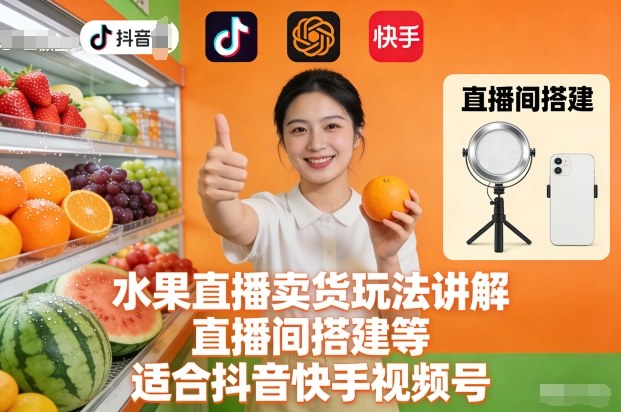 水果直播卖货玩法讲解、直播间搭建等，适合抖音快手视频号-Scorpio丨网创