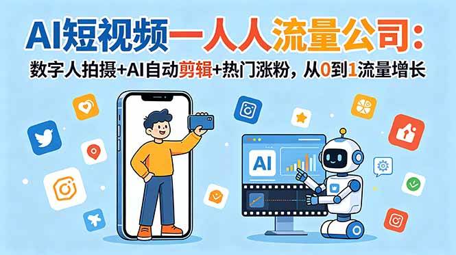 (18864期)AI短视频一人流量公司:数字人拍摄+AI自动剪辑+热门涨粉,从0到1流量增长-Scorpio丨网创