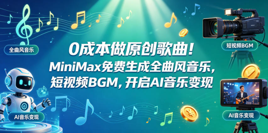 0成本做原创歌曲！MiniMax免费生成全曲风音乐，短视频BGM，开启AI音乐变现-Scorpio丨网创