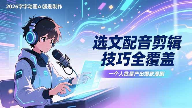 (17477期)2026字字动画AI漫剧制作-1期,选文配音剪辑技巧全覆盖,一个人就能批量产出爆款漫剧-Scorpio丨网创