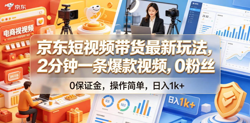 京东短视频带货最新玩法,2分钟一条爆款视频,0粉丝,0保证金,操作简单,日入1k+【揭秘】-Scorpio丨网创