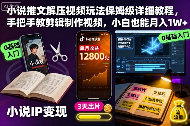 小说推文解压视频玩法保姆级详细教程,手把手教剪辑制作视频,小白也能月入1W+-Scorpio丨网创