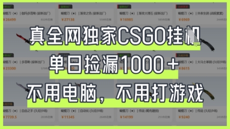 真全网独家CSGO挂G,单日捡漏1k+【揭秘】-Scorpio丨网创