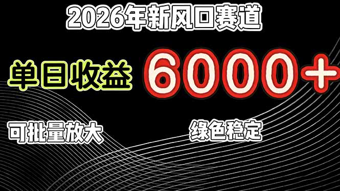 2026年新风口赛道，当日6000+以上，可批量放大，月收入20万+，长期绿色稳定的项目-Scorpio丨网创