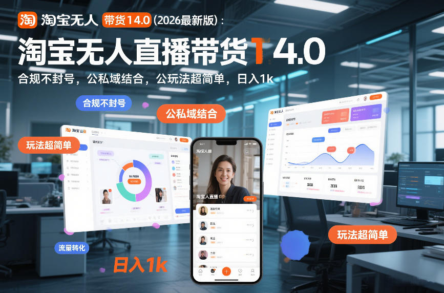 淘宝无人直播带货14.0（2026最新版）：合规不封号，公私域结合，玩法超简单，日入1k+【揭秘】-Scorpio丨网创