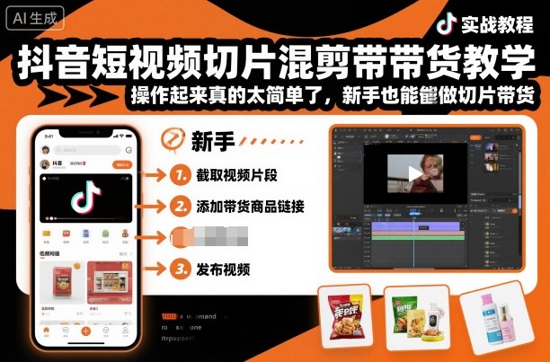 抖音短视频切片混剪带货教学,操作起来真的太简单了,新手也能做切片带货-Scorpio丨网创