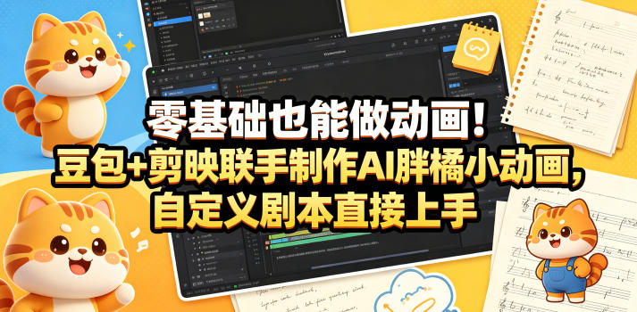 零基础也能做动画！豆包+剪映联手制作AI胖橘小动画，自定义剧本直接上手-Scorpio丨网创