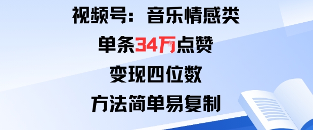 视频号分成计划新玩法:音乐情感类单条34W点赞,变现四位数,方法简单易复制-Scorpio丨网创