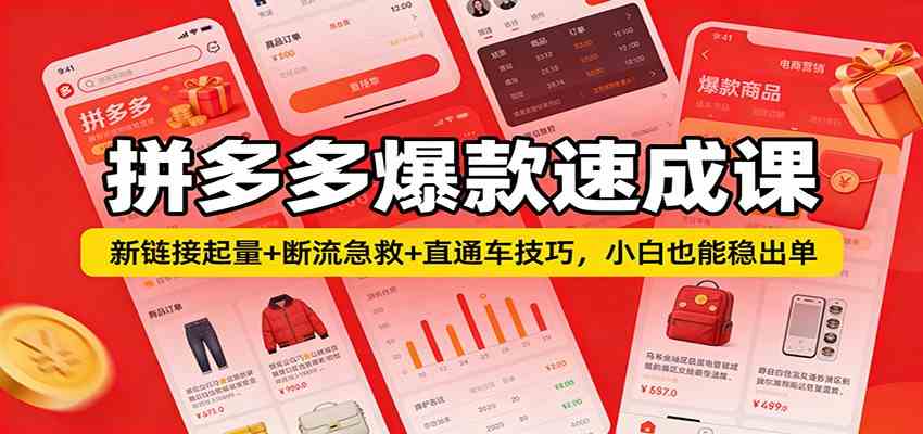 拼多多爆款速成课:新链接起量+断流急救+直通车技巧,小白也能稳出单-Scorpio丨网创