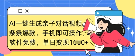 AI一键生成亲子对话视频，条条爆款，一部手机即可操作，单日变现数张-Scorpio丨网创