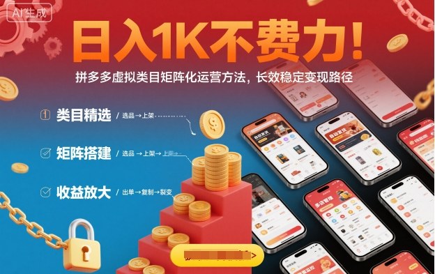 日入1K不费力!拼多多虚拟类目矩阵化运营方法,长效稳定变现路径-Scorpio丨网创
