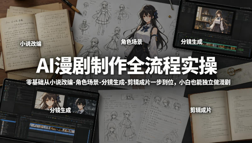 AI漫剧制作全流程实操，零基础从小说改编-角色场景-分镜生成-剪辑成片一步到位，小白也能独立做漫剧-Scorpio丨网创