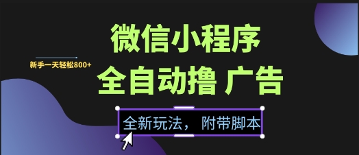 微信小程序全自动撸广告项目，彻底解决没流量的问题，新手一天8张+【揭秘】-Scorpio丨网创