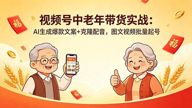 （18396期）视频号中老年带货实战：AI生成爆款文案+克隆配音，图文视频批量起号-Scorpio丨网创