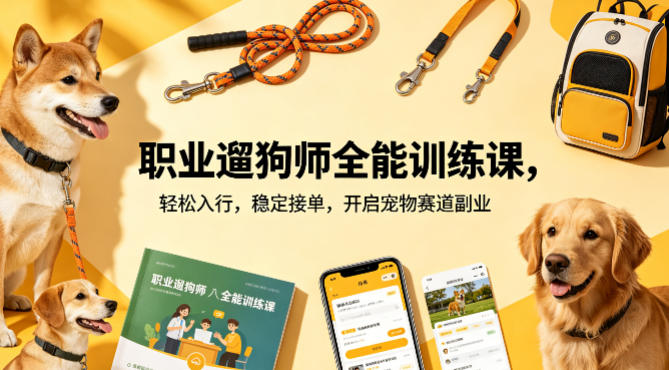 职业遛狗师全能训练课，轻松入行，稳定接单，开启宠物赛道副业-Scorpio丨网创