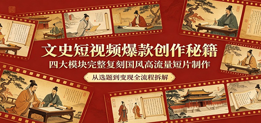 文史短视频爆款创作秘籍：四大模块完整复刻国风高流量短片制作-Scorpio丨网创