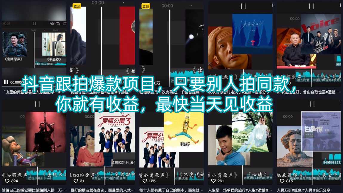 抖音跟拍爆款项目，只要别人拍同款，你就有收益，最快当天见收益-Scorpio丨网创