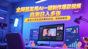 全网首发用AI一键制作爆款视频，自测日入多张，适合大学生宝妈兼职创业，保姆级教程-Scorpio丨网创
