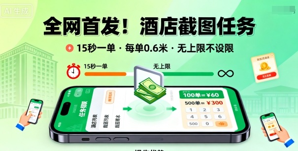 全网首发！酒店截图任务，15秒一单，每单0.6米，任务无上限不设限，矩阵操作单日3张到手【揭秘】-Scorpio丨网创