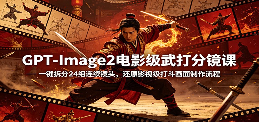 GPT-Image2电影级武打分镜课：一键拆分24组连续镜头，还原影视级打斗画面制作流程-Scorpio丨网创