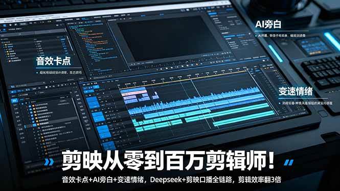 (18867期)剪映从零到百万剪辑师!音效卡点+AI旁白+变速情绪,Deepseek+剪映口播全链路,剪辑效率翻3倍-Scorpio丨网创
