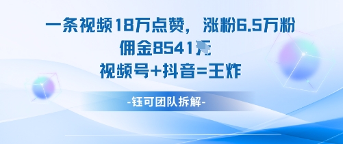 一条视频18W点赞,涨粉6.5W粉佣金8541米,视频号+抖音=王炸-Scorpio丨网创