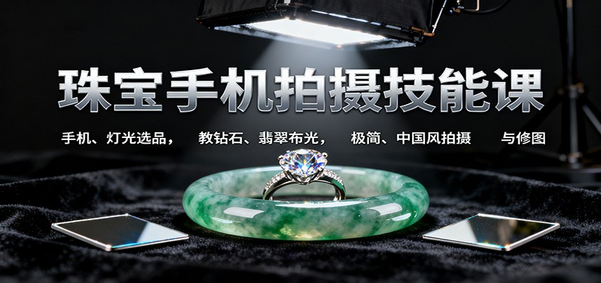 珠宝手机拍摄技能课:手机、 灯光选品,教钻石、翡翠布光,极简、中国风拍摄与修图-Scorpio丨网创