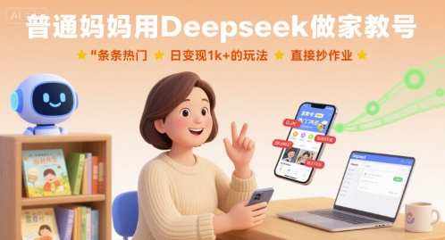 普通妈妈用Deepseek做家教号,条条热门,日变现1k+的玩法,直接抄作业-Scorpio丨网创