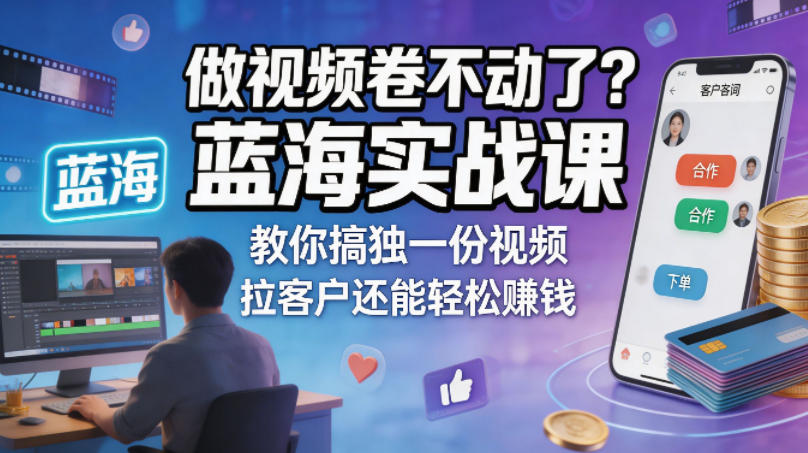 做视频卷不动了？蓝海实战课教你搞独一份视频，拉客户还能轻松賺钱！【原创双语字幕】-Scorpio丨网创